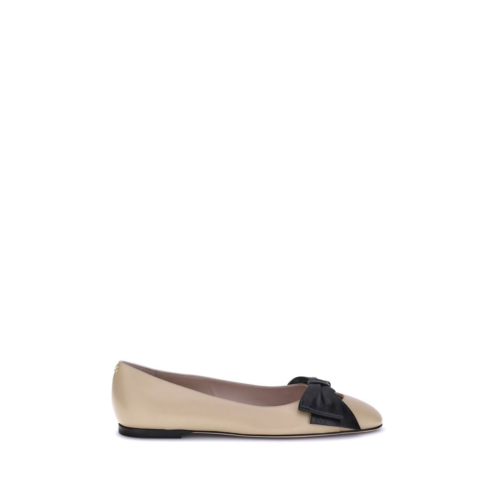 Valentino Garavani Brown Calf Leather Bos Taurus Ballet Flats Valentino Garavani