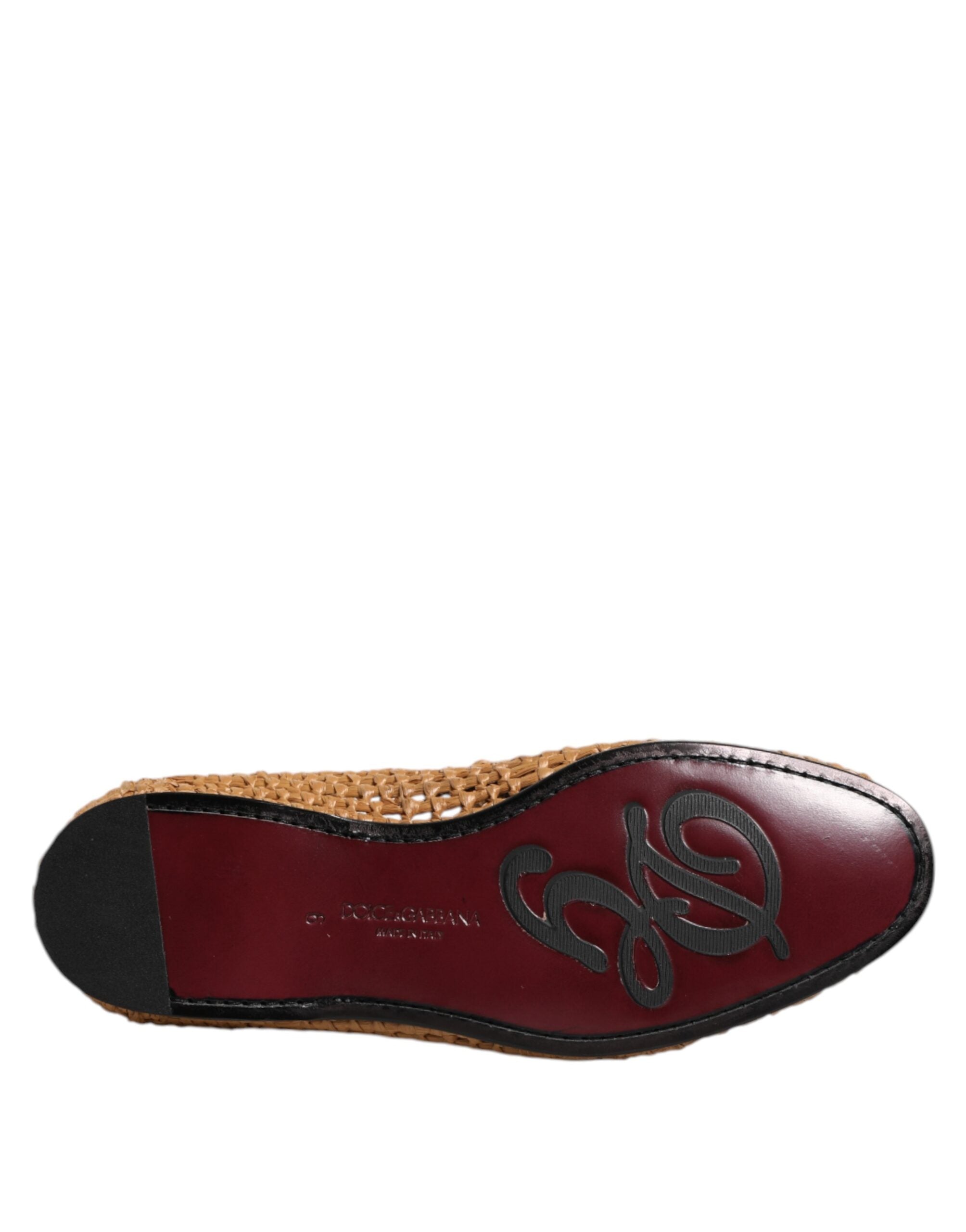 Dolce & Gabbana Brown Woven Raffia Slip On Loafers Shoes Dolce & Gabbana