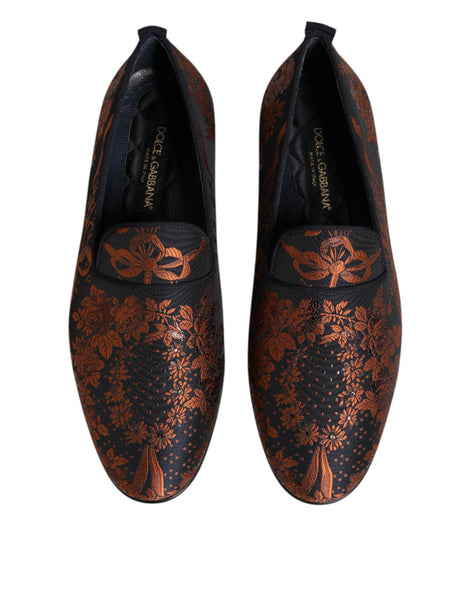 Dolce & Gabbana Black Jacquard Polyester Slip On Loafers Shoes Dolce & Gabbana