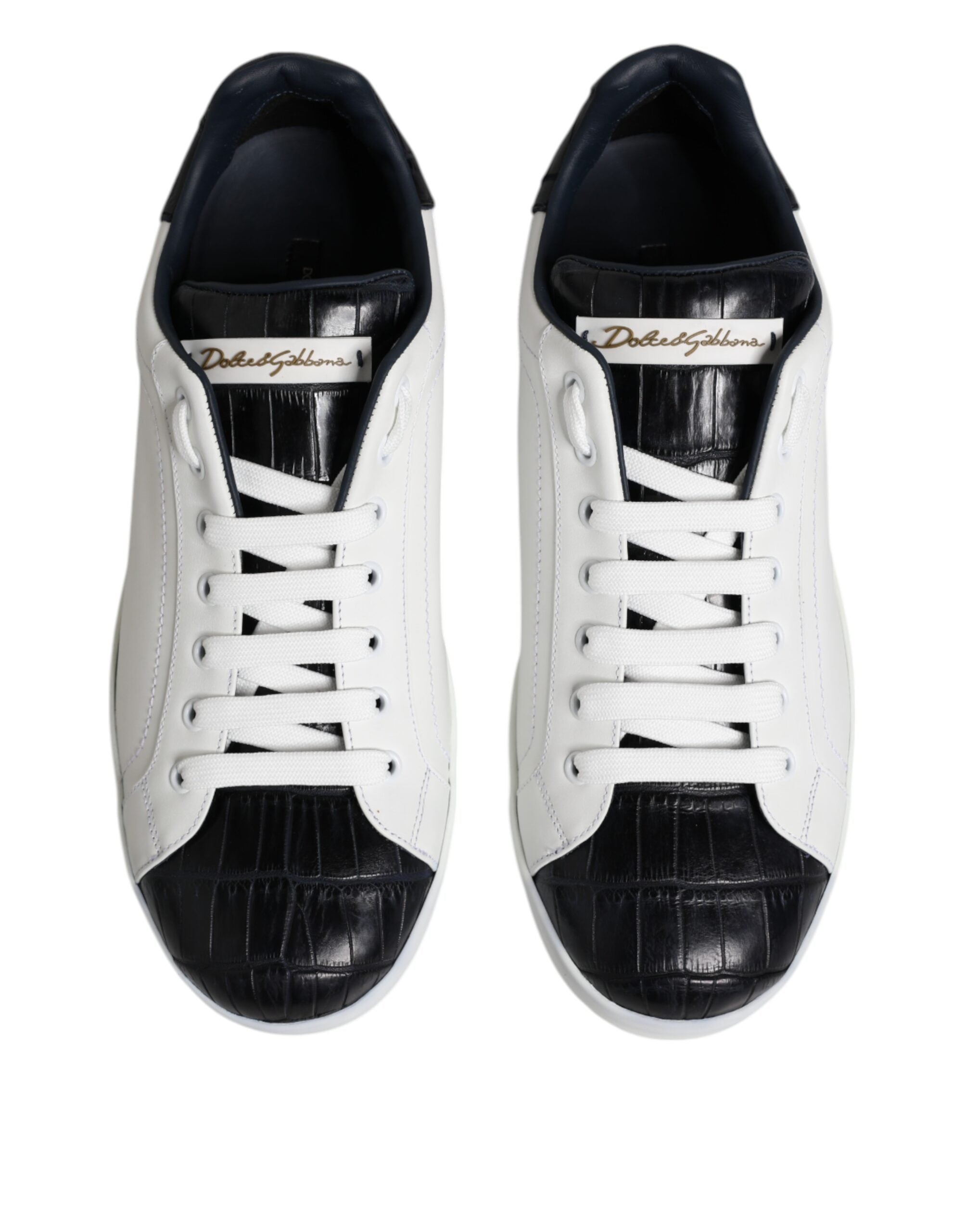 Dolce & Gabbana White Black Leather Portofino Sneaker Shoes Dolce & Gabbana
