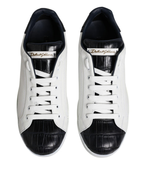 Dolce & Gabbana White Black Leather Portofino Sneaker Shoes Dolce & Gabbana