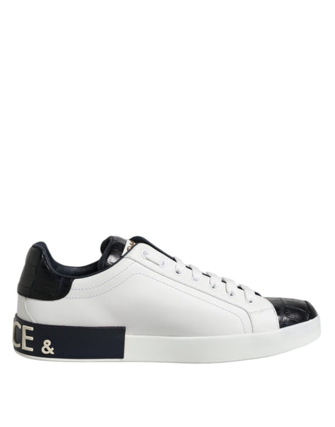 Dolce & Gabbana White Black Leather Portofino Sneaker Shoes Dolce & Gabbana