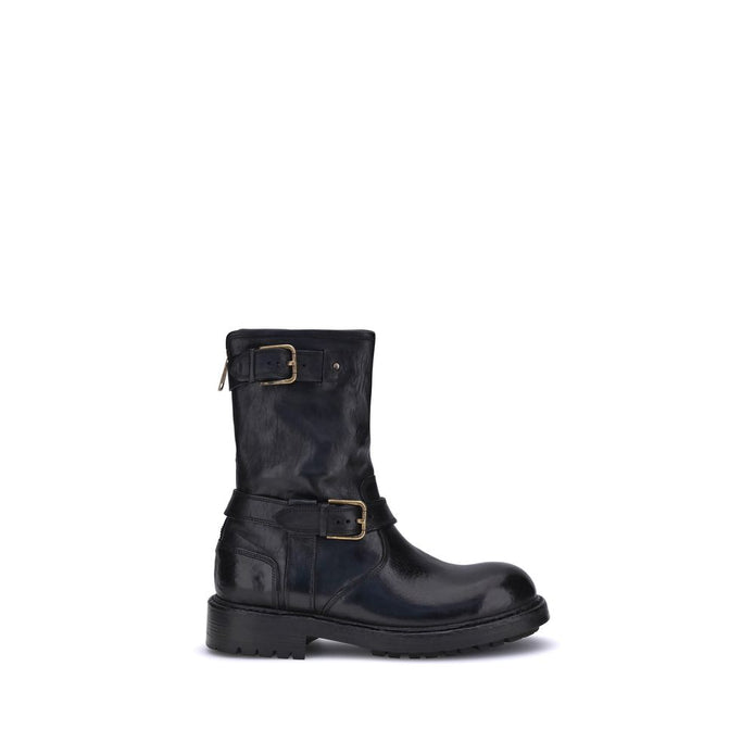 Dolce & Gabbana Black Calf Leather Bos Taurus Lace-Up Boots Dolce & Gabbana