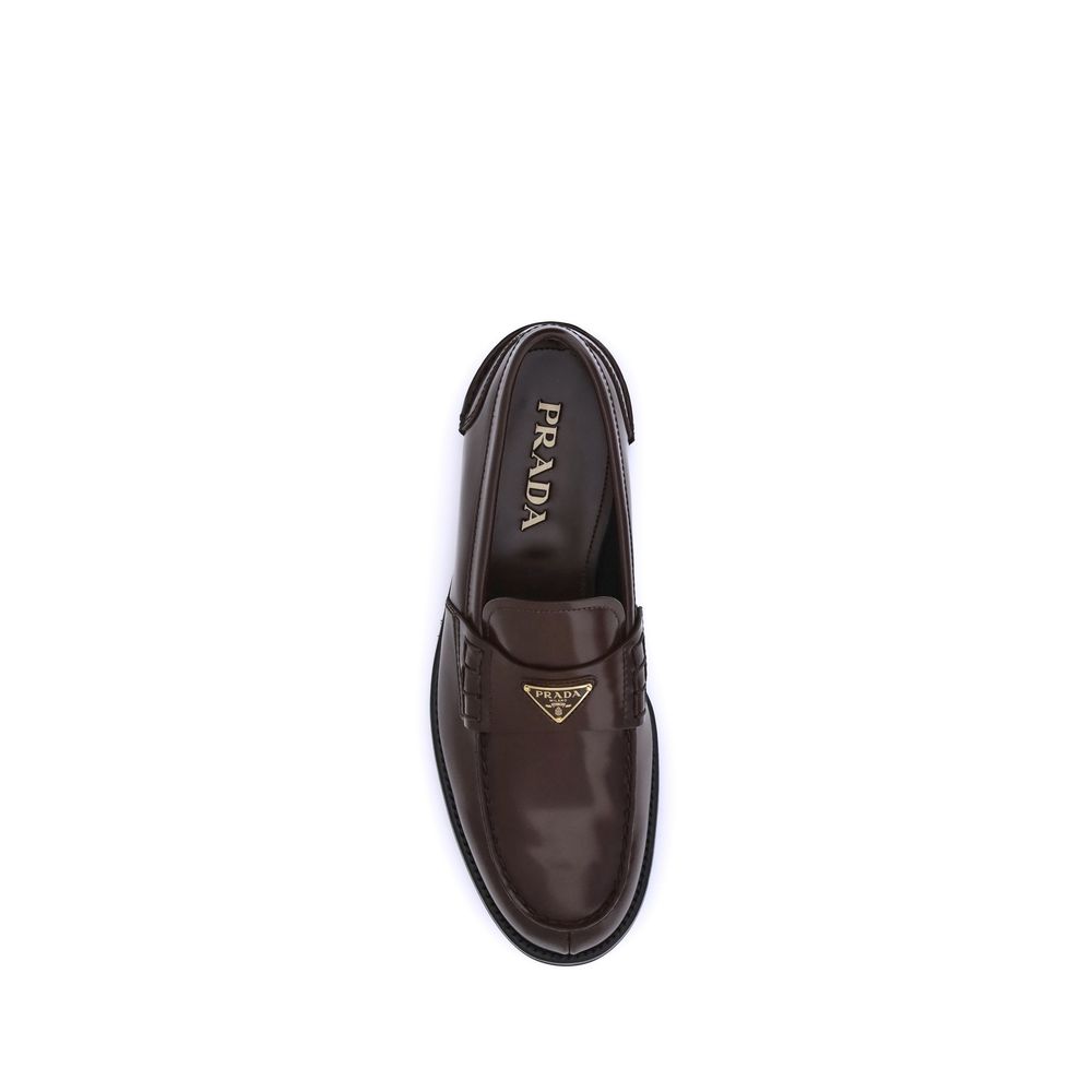 Prada Brown Calf Leather Bos Taurus Slip-On Loafers Prada