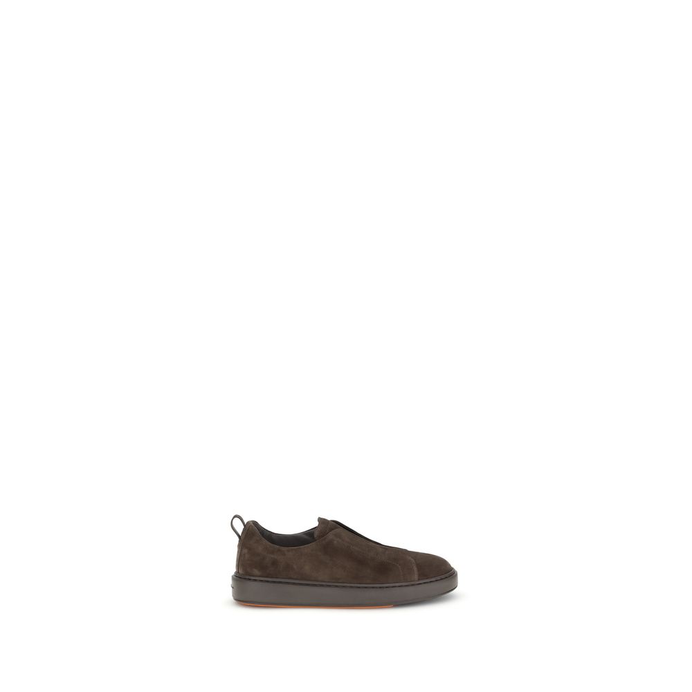 Santoni Brown Calf Leather Bos Taurus Low Top Sneakers Santoni