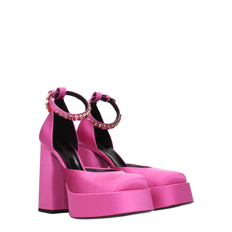 Versace Pink Satin Platform Pumps Versace