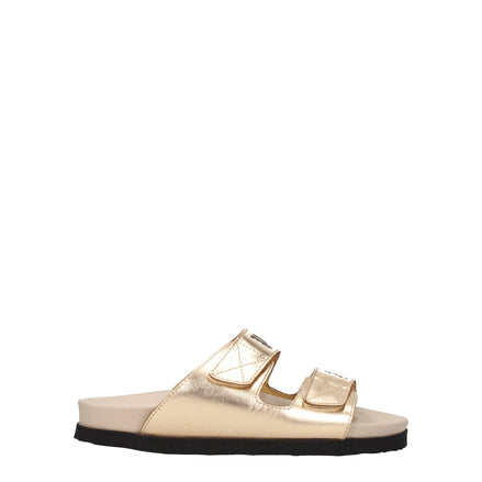 Palm Angels Gold Leather Slippers Palm Angels