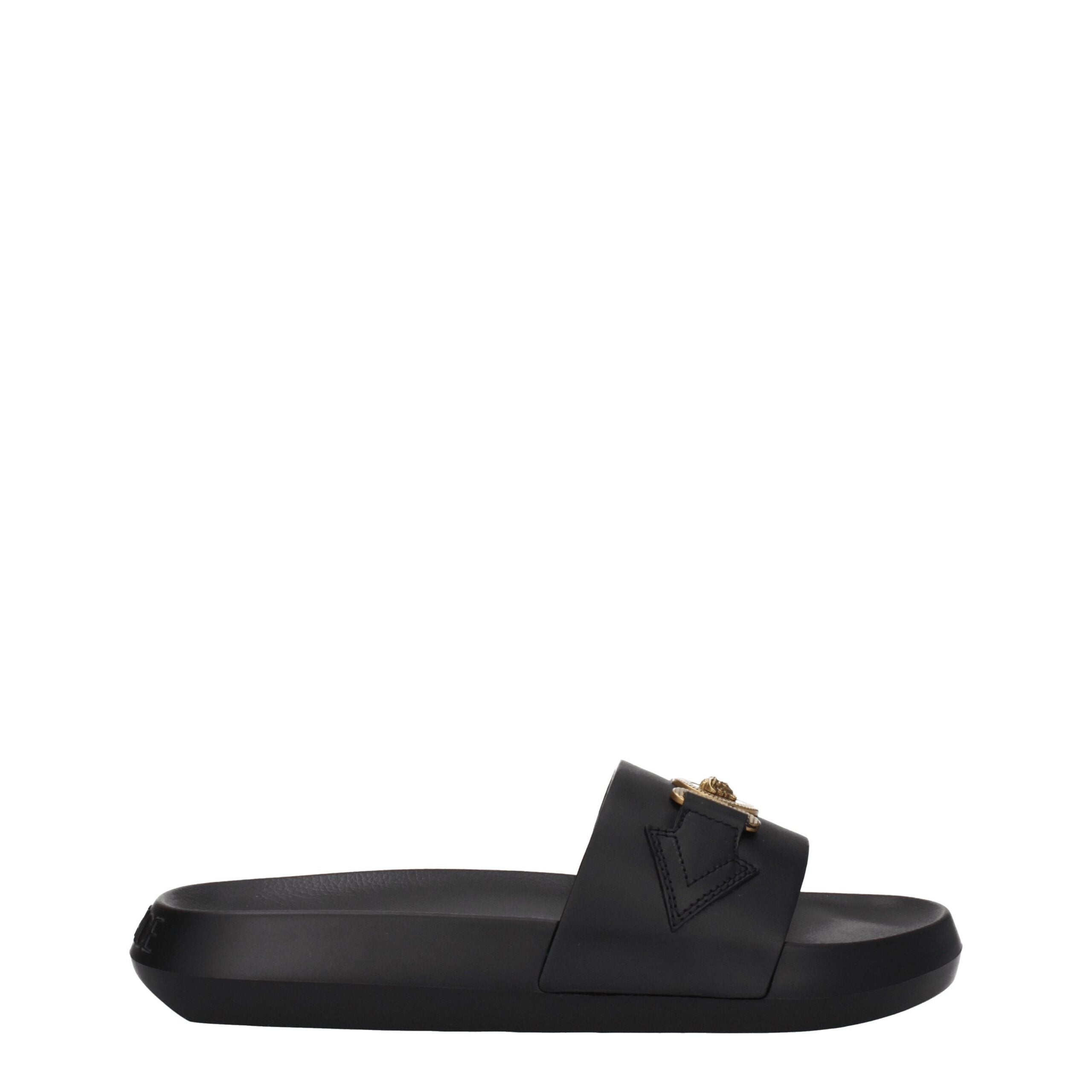 Versace Black Leather Slippers Versace