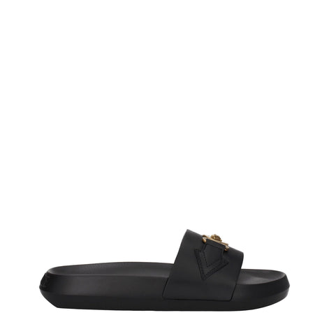 Versace Black Leather Slippers Versace