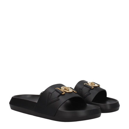 Versace Black Leather Slippers Versace