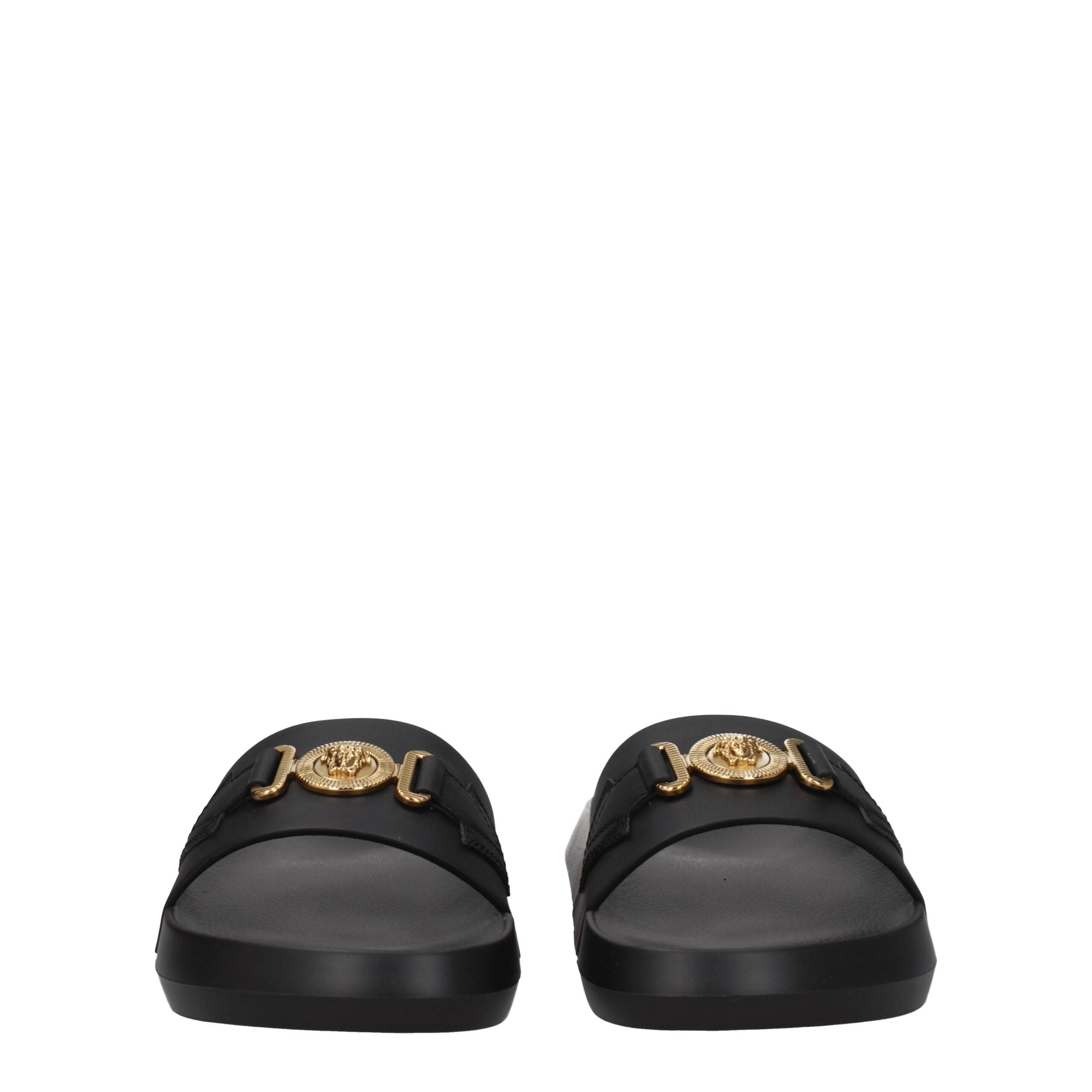 Versace Black Leather Slippers Versace
