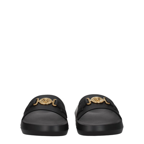 Versace Black Leather Slippers Versace