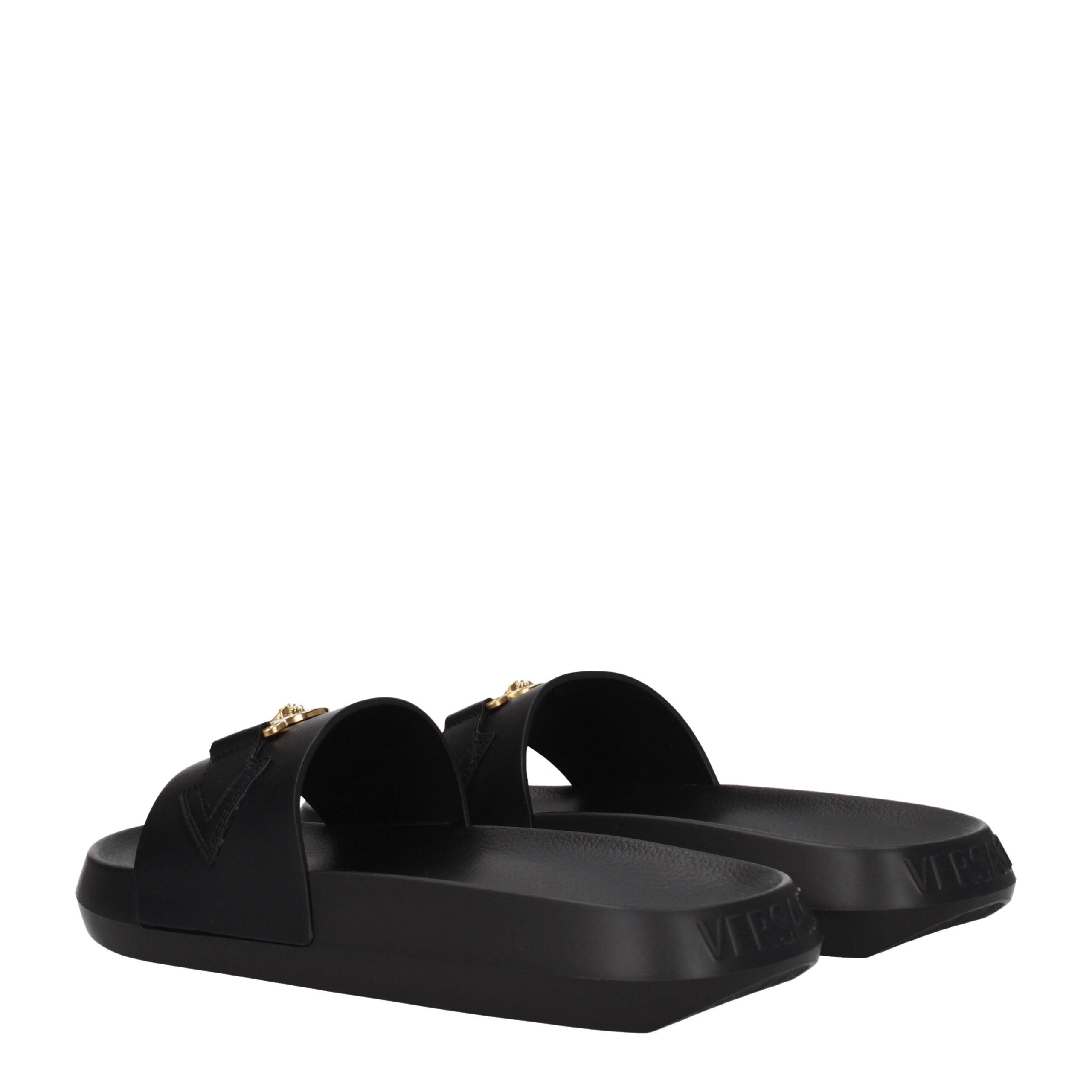Versace Black Leather Slippers Versace