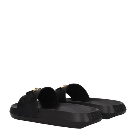 Versace Black Leather Slippers Versace