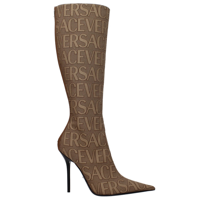Versace Beige Fabric High Heel Boots Versace