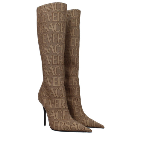 Versace Beige Fabric High Heel Boots Versace