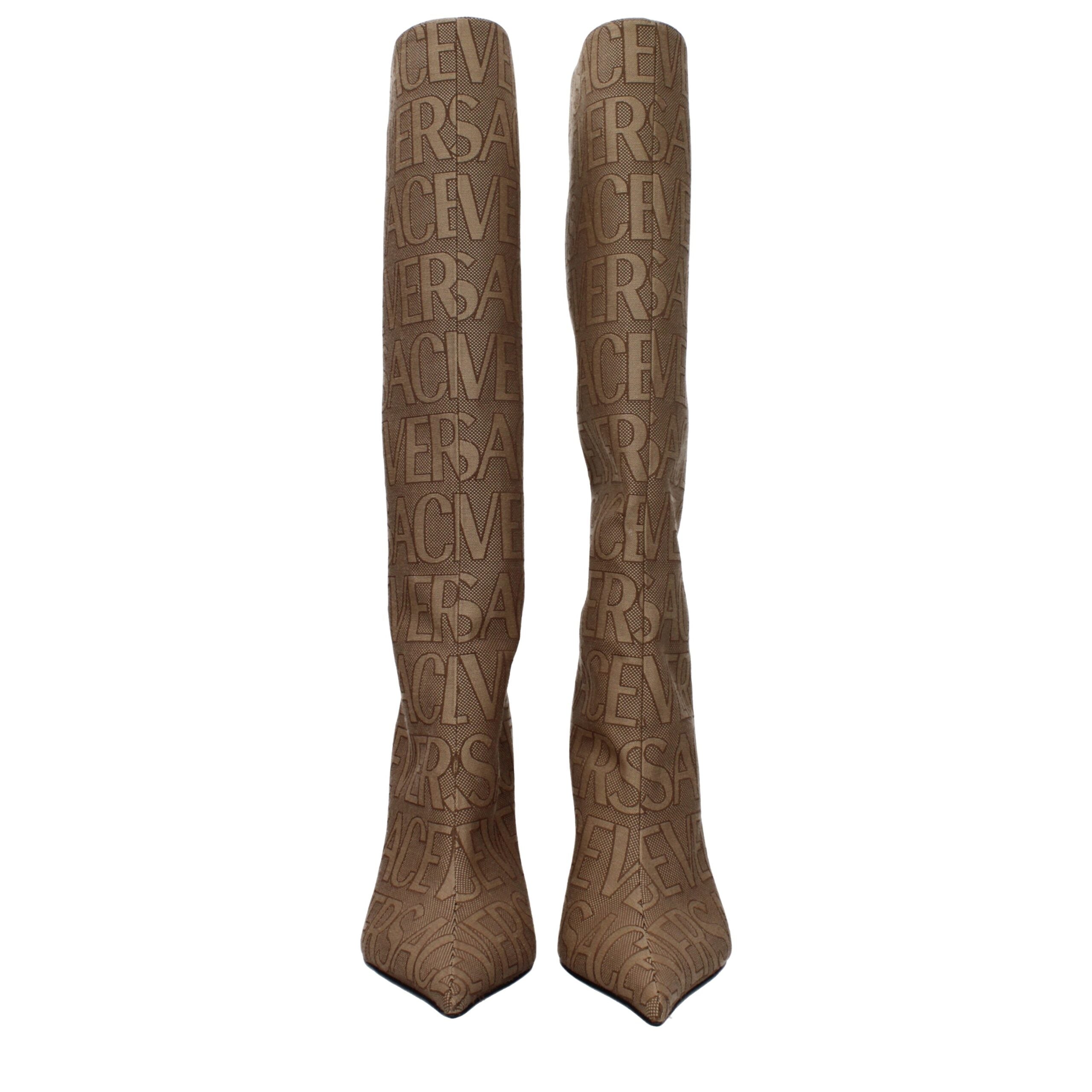 Versace Beige Fabric High Heel Boots Versace