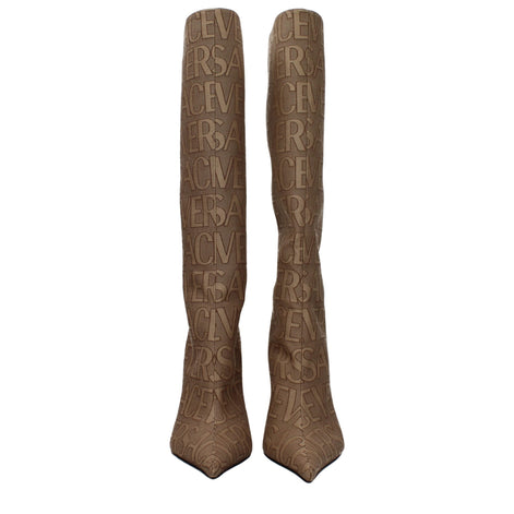 Versace Beige Fabric High Heel Boots Versace