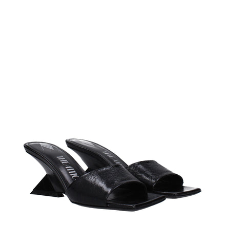 The Attico Black Leather Flat Sandals The Attico