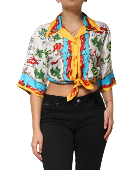 Dolce & Gabbana Multicolor Chili Silk Cropped Blouse Top Dolce & Gabbana