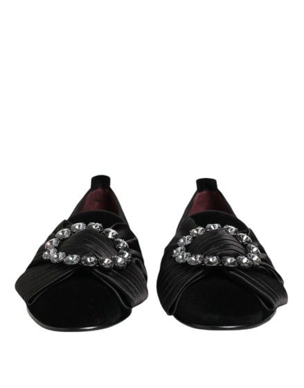 Dolce & Gabbana Black VATICANO Crystal Ribbon Slip On Shoes Dolce & Gabbana