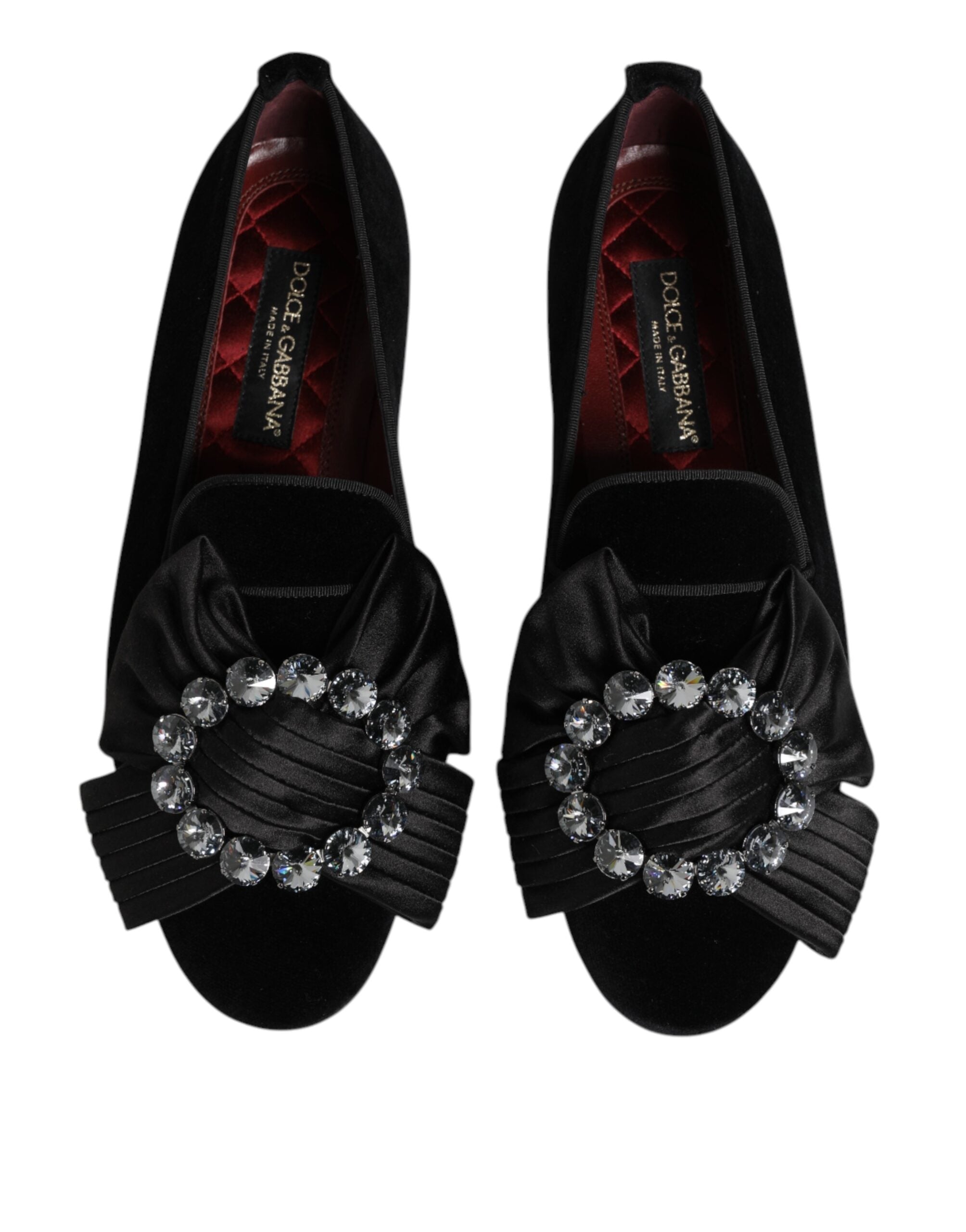 Dolce & Gabbana Black VATICANO Crystal Ribbon Slip On Shoes Dolce & Gabbana