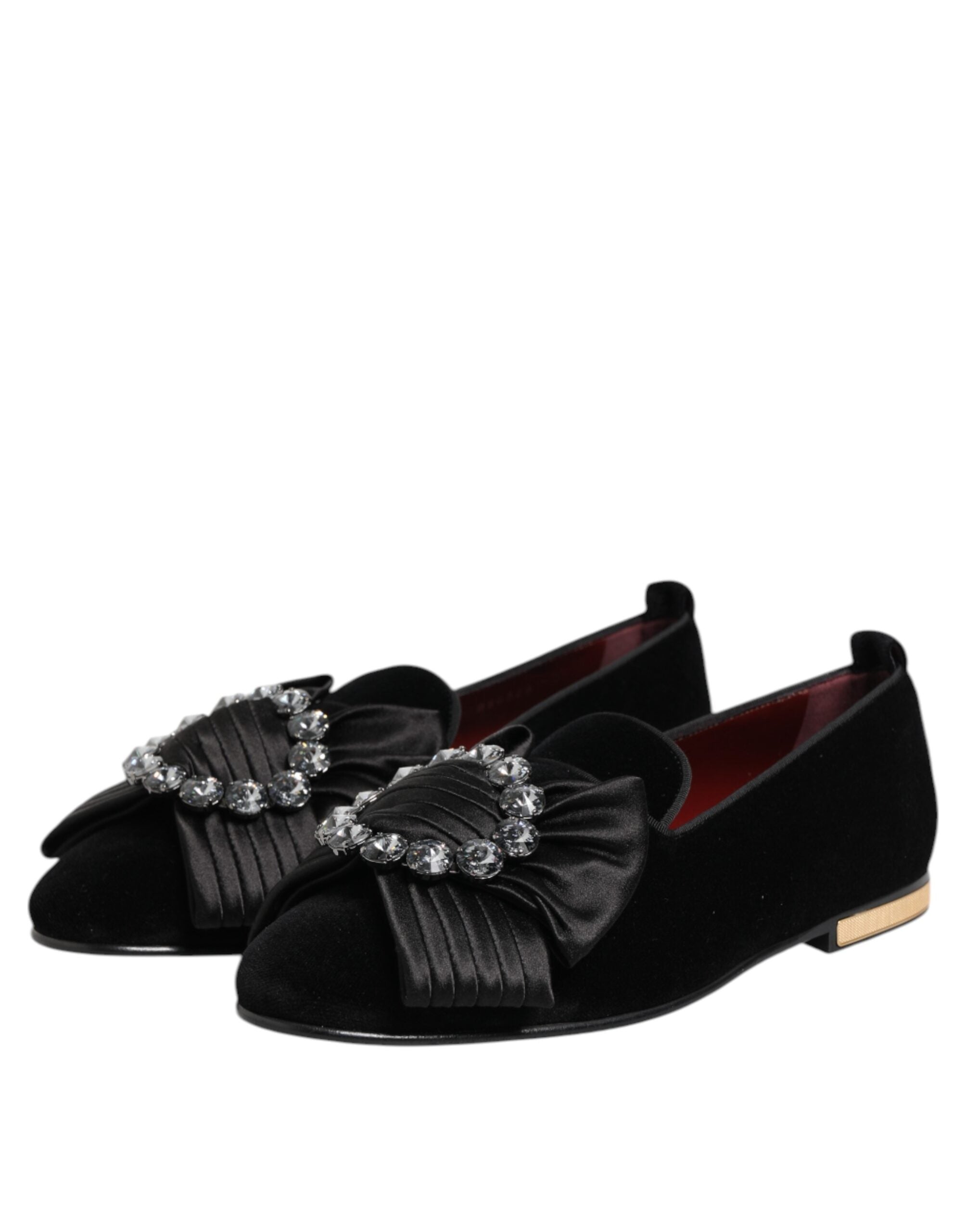 Dolce & Gabbana Black VATICANO Crystal Ribbon Slip On Shoes Dolce & Gabbana