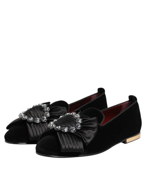 Dolce & Gabbana Black VATICANO Crystal Ribbon Slip On Shoes Dolce & Gabbana