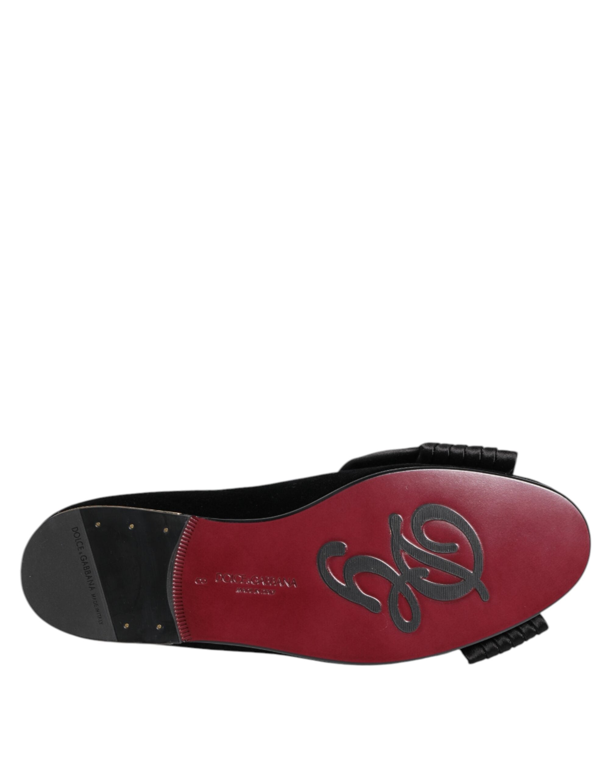 Dolce & Gabbana Black VATICANO Crystal Ribbon Slip On Shoes Dolce & Gabbana