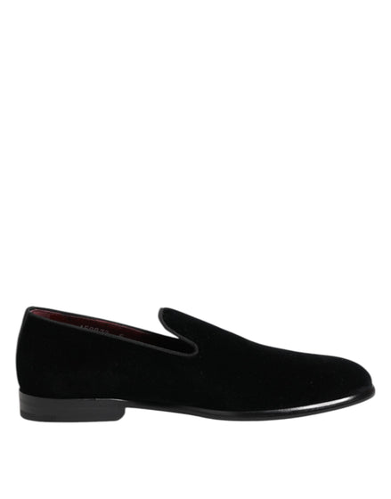 Dolce & Gabbana Black Velvet Loafers Formal Men Dress Shoes Dolce & Gabbana