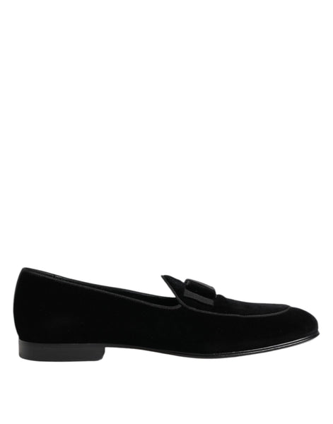 Dolce & Gabbana Black Velvet Loafers Formal Men Dress Shoes
