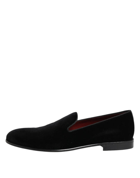 Dolce & Gabbana Black Velvet Slip On Loafers Men Formal Shoes Dolce & Gabbana