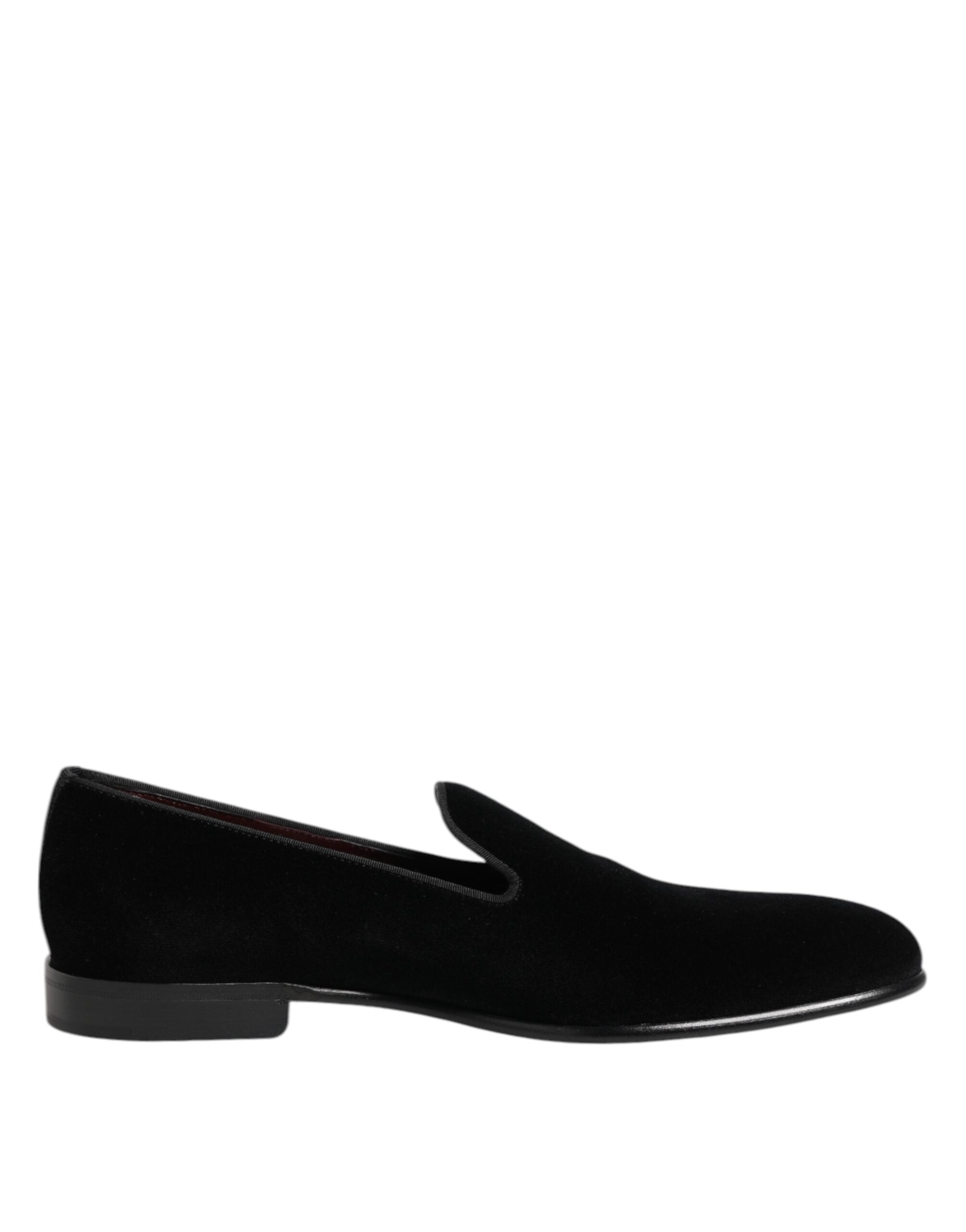 Dolce & Gabbana Black Velvet Slip On Loafers Men Formal Shoes Dolce & Gabbana