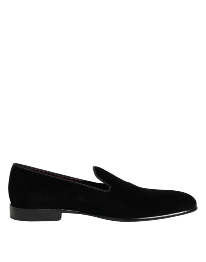 Dolce & Gabbana Black Velvet Slip On Loafers Men Formal Shoes Dolce & Gabbana