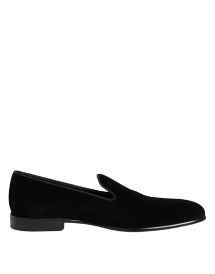 Dolce & Gabbana Black Velvet Slip On Loafers Men Formal Shoes Dolce & Gabbana