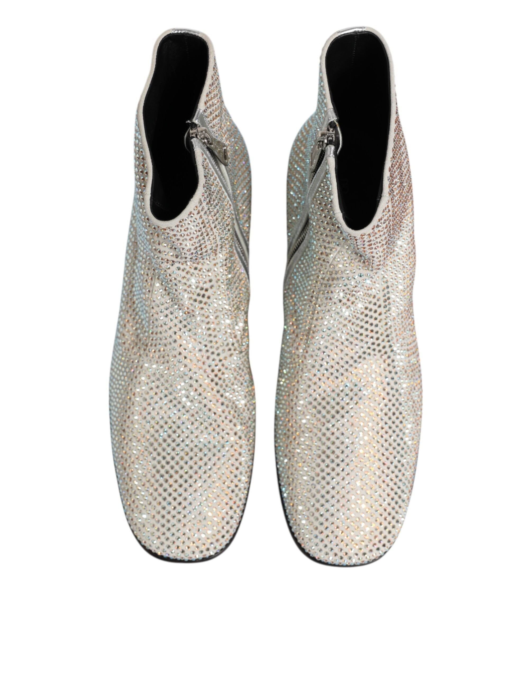 Dolce & Gabbana White Strass DG Logo Heels Ankle Boots Shoes Dolce & Gabbana