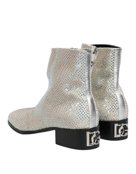 Dolce & Gabbana White Strass DG Logo Heels Ankle Boots Shoes Dolce & Gabbana
