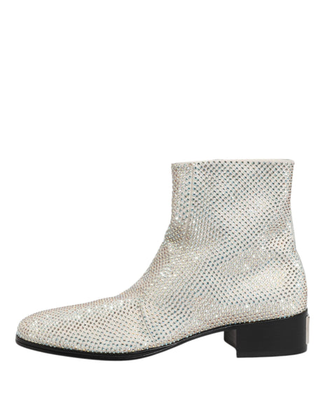 Dolce & Gabbana White Strass DG Logo Heels Ankle Boots Shoes Dolce & Gabbana