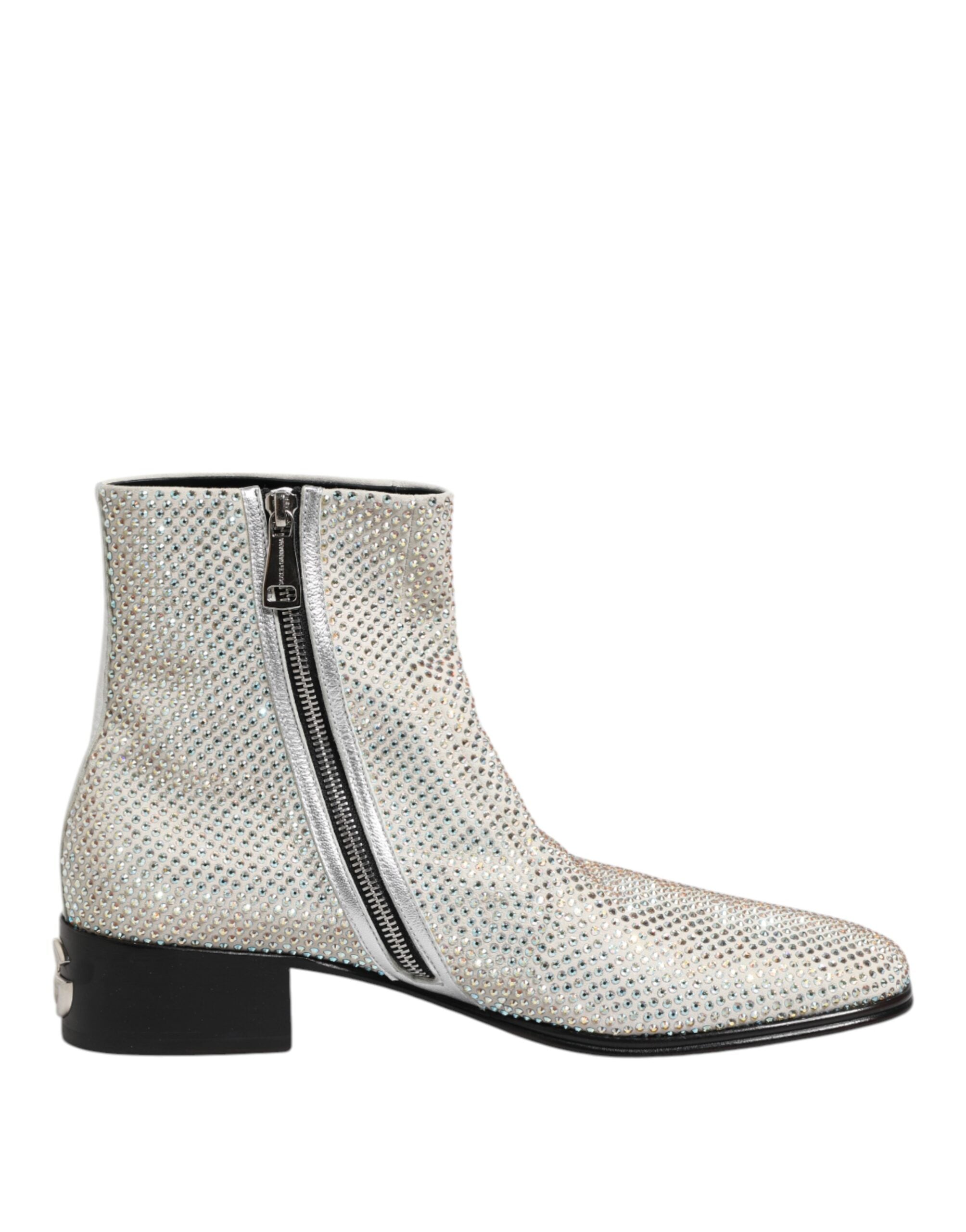 Dolce & Gabbana White Strass DG Logo Heels Ankle Boots Shoes Dolce & Gabbana