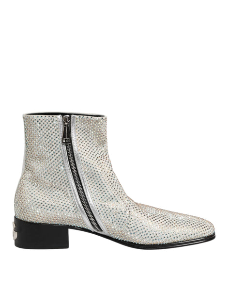 Dolce & Gabbana White Strass DG Logo Heels Ankle Boots Shoes Dolce & Gabbana