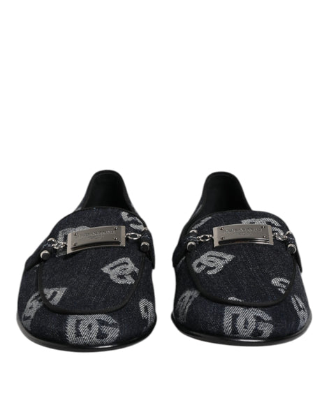 Dolce & Gabbana Blue Logo Cotton Loafers Formal Dress Shoes Dolce & Gabbana