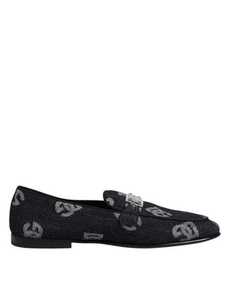 Dolce & Gabbana Blue Logo Cotton Loafers Formal Dress Shoes Dolce & Gabbana