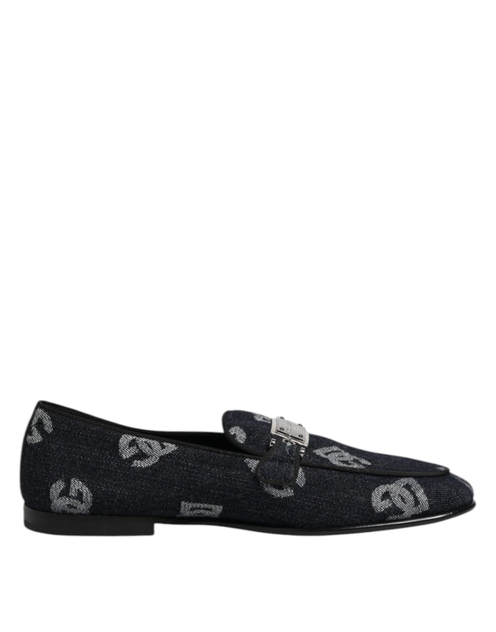Dolce & Gabbana Blue Logo Cotton Loafers Formal Dress Shoes Dolce & Gabbana