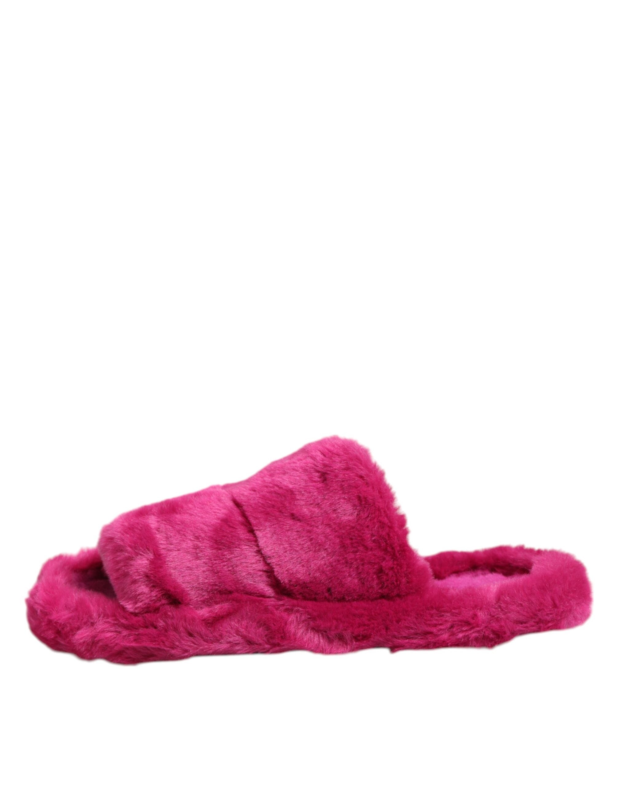 Dolce & Gabbana Pink Acrylic Faux Fur Mens Flats Sandals Shoes Dolce & Gabbana