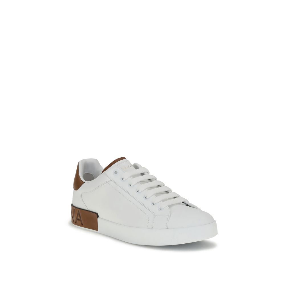 Dolce & Gabbana White Calf Leather Bos Taurus Low Top Sneakers Dolce & Gabbana