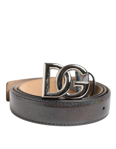 Dolce & Gabbana Metallic Leather Silver Tone Logo Buckle Belt Dolce & Gabbana