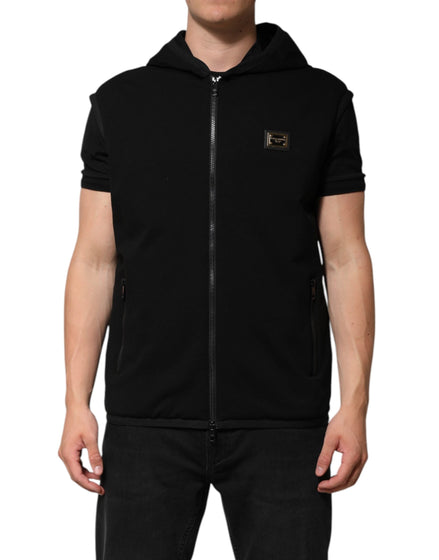 Dolce & Gabbana Black Sleeveless Hooded Logo Plaque Jacket Dolce & Gabbana