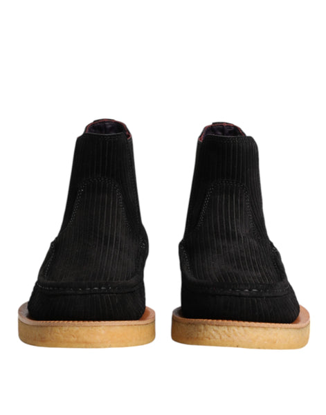 Dolce & Gabbana Black Calf Suede Slip On Ankle Boots Shoes Dolce & Gabbana