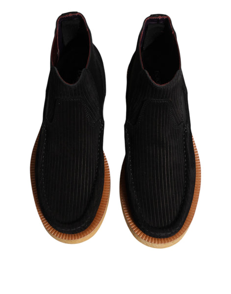 Dolce & Gabbana Black Calf Suede Slip On Ankle Boots Shoes Dolce & Gabbana