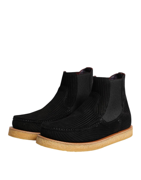 Dolce & Gabbana Black Calf Suede Slip On Ankle Boots Shoes Dolce & Gabbana